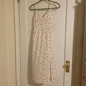 Never worn white midi dress with orange and pink small flower detail